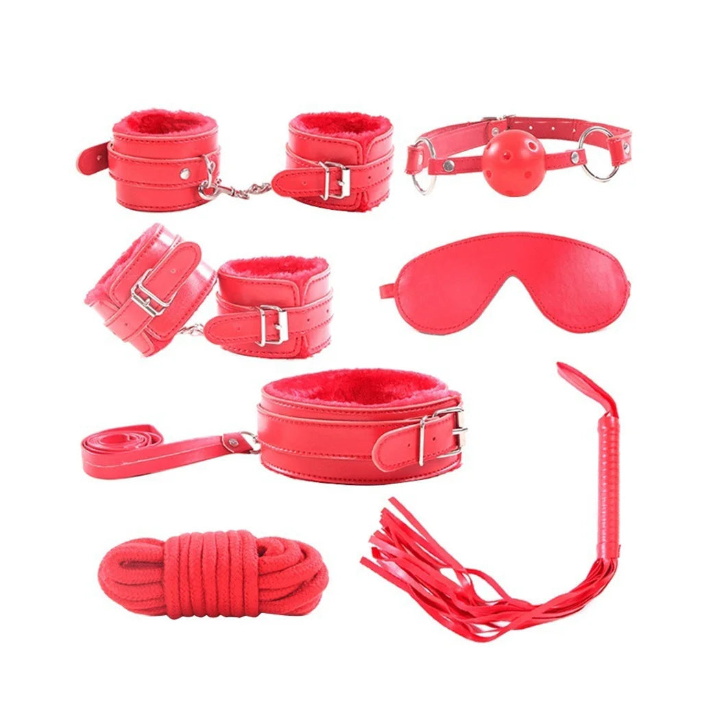 7 Pcs Sexy Bondage Collar Handcuffs Shackles Erotic Whip Rope Cuff Whip Sexy Fetish BDSM Restraint Set Adult Products Sex Toys